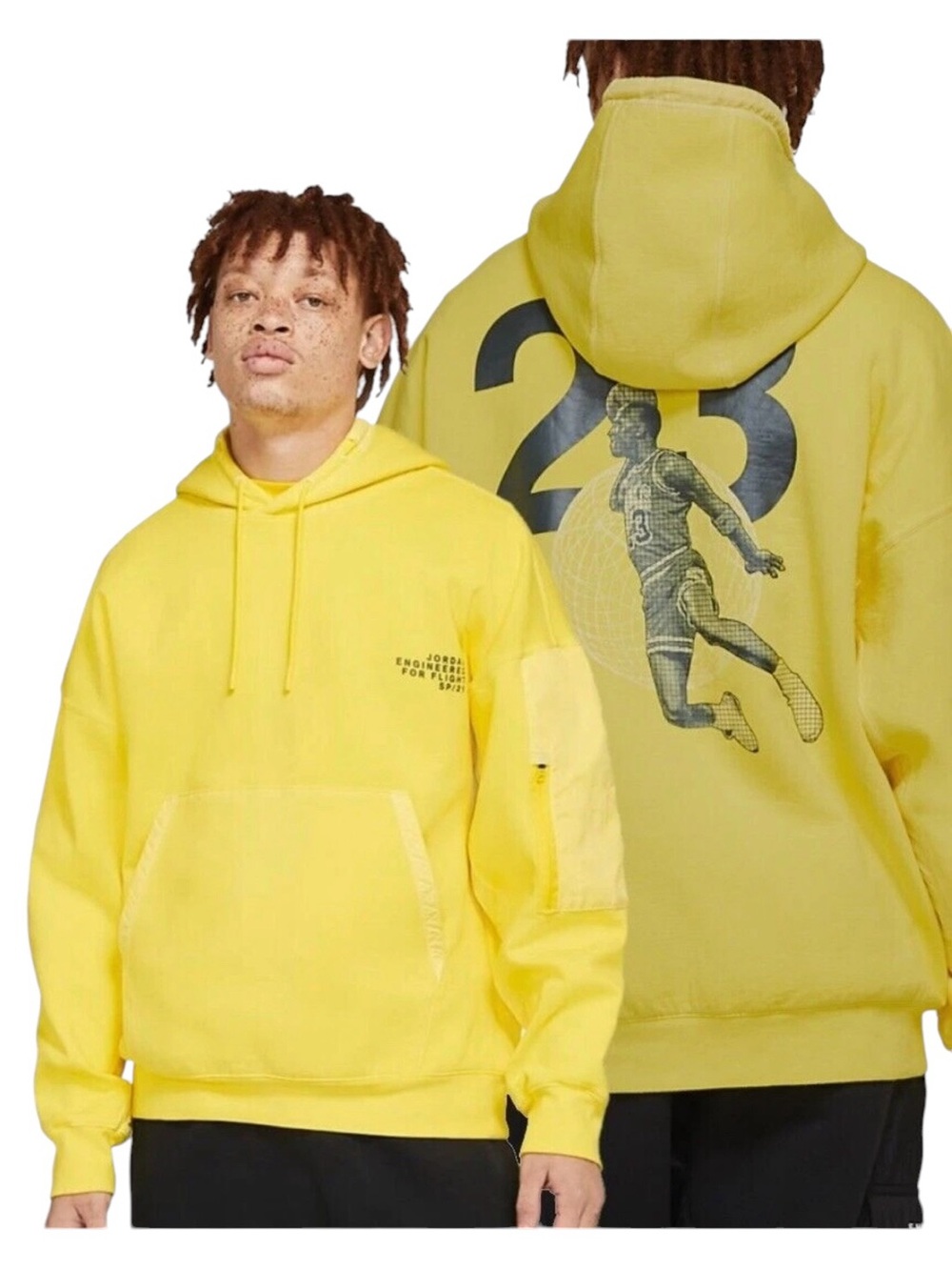 NWT Jordan Engineered Washed Fleece  Pullover Hoodie Sz M Yellow